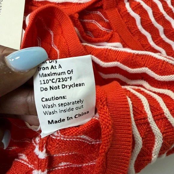 Commense Red White Wavy Stripe One Shoulder Twist Knot Knit Top NWT - Picture 6 of 8